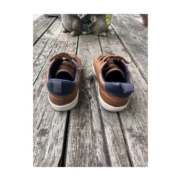 Old navy Sneakers Tan Navy White Sole Triple Strap Hook & Loop Sz 9 Toddler - Picture 5 of 9